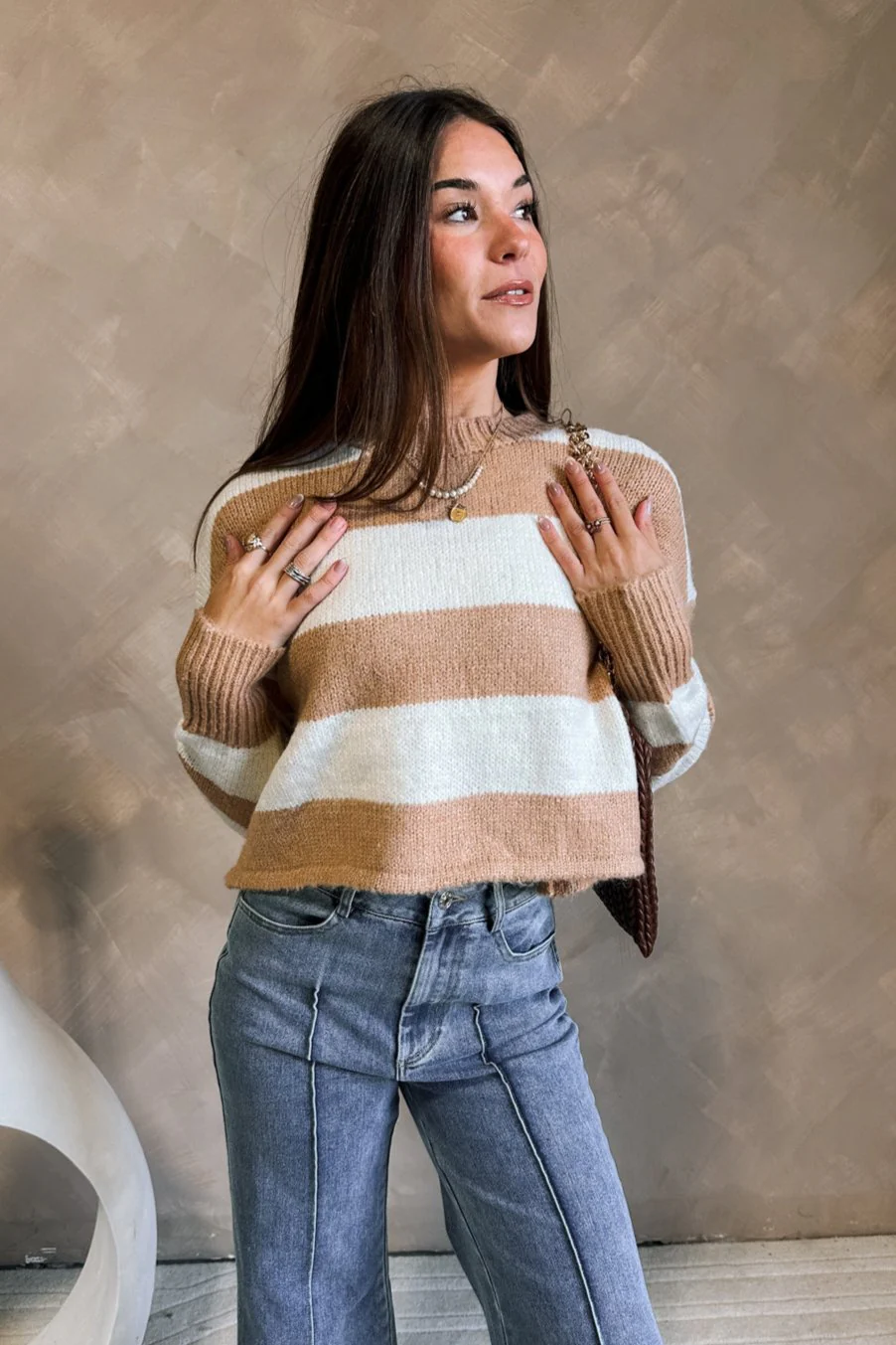 Julissa Camel & Ivory Stripe Sweater - Image 5