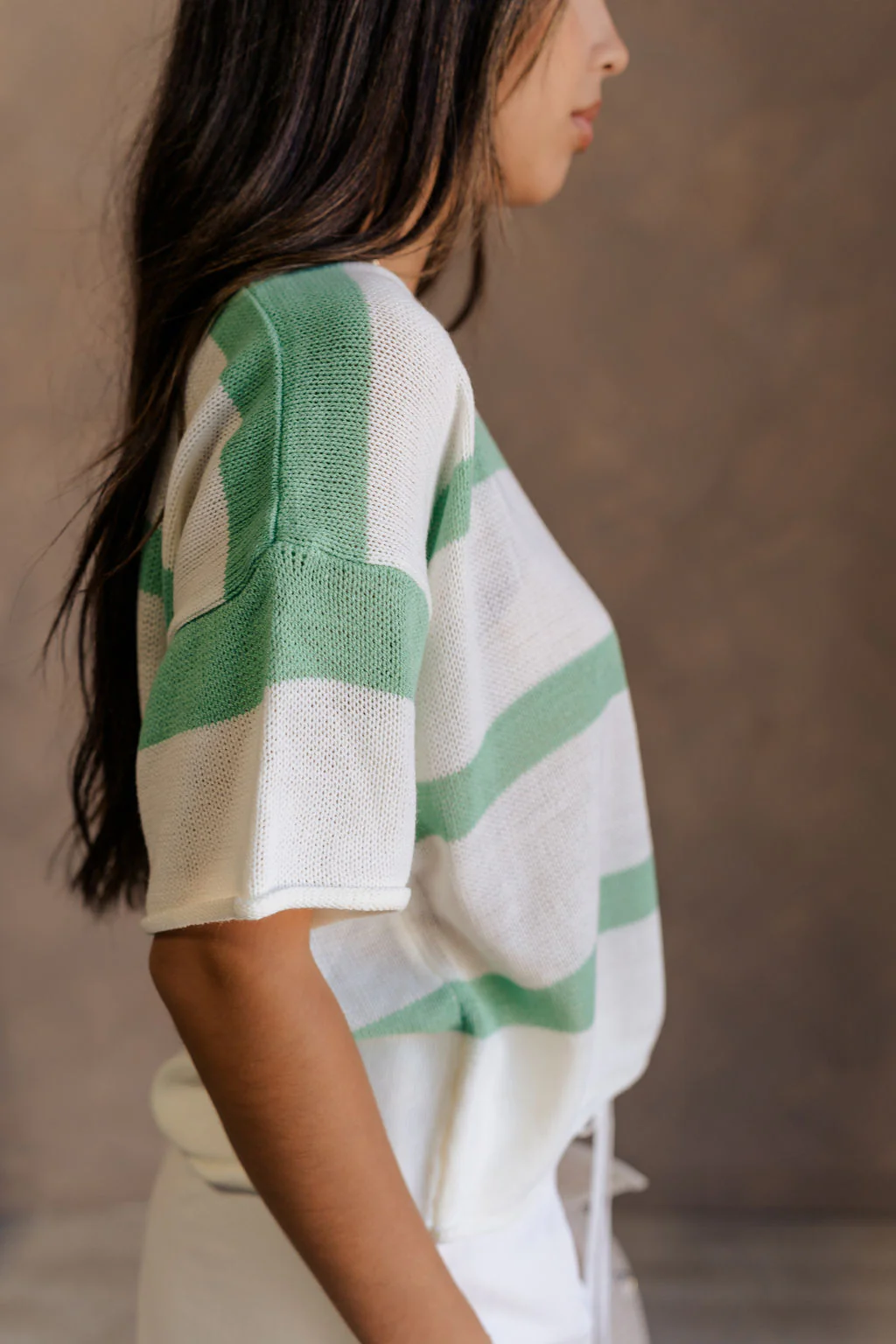 Camila Green & White Stripe Short Sleeve Top - Image 5