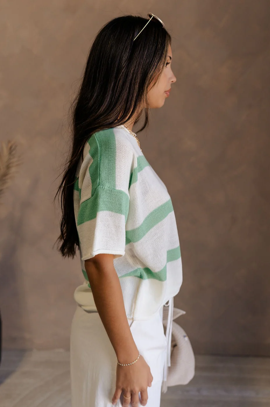 Camila Green & White Stripe Short Sleeve Top - Image 6