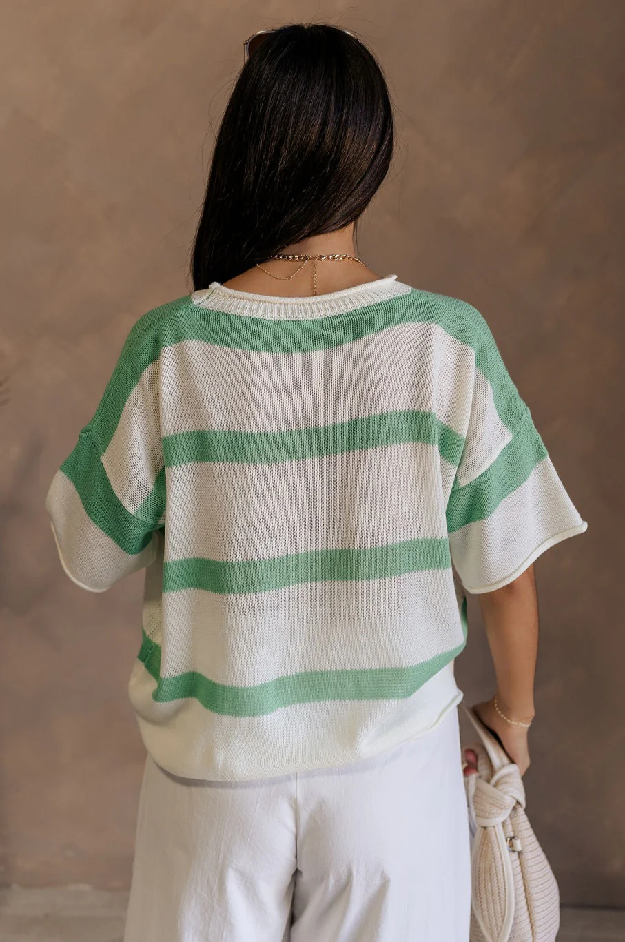 Camila Green & White Stripe Short Sleeve Top - Image 7