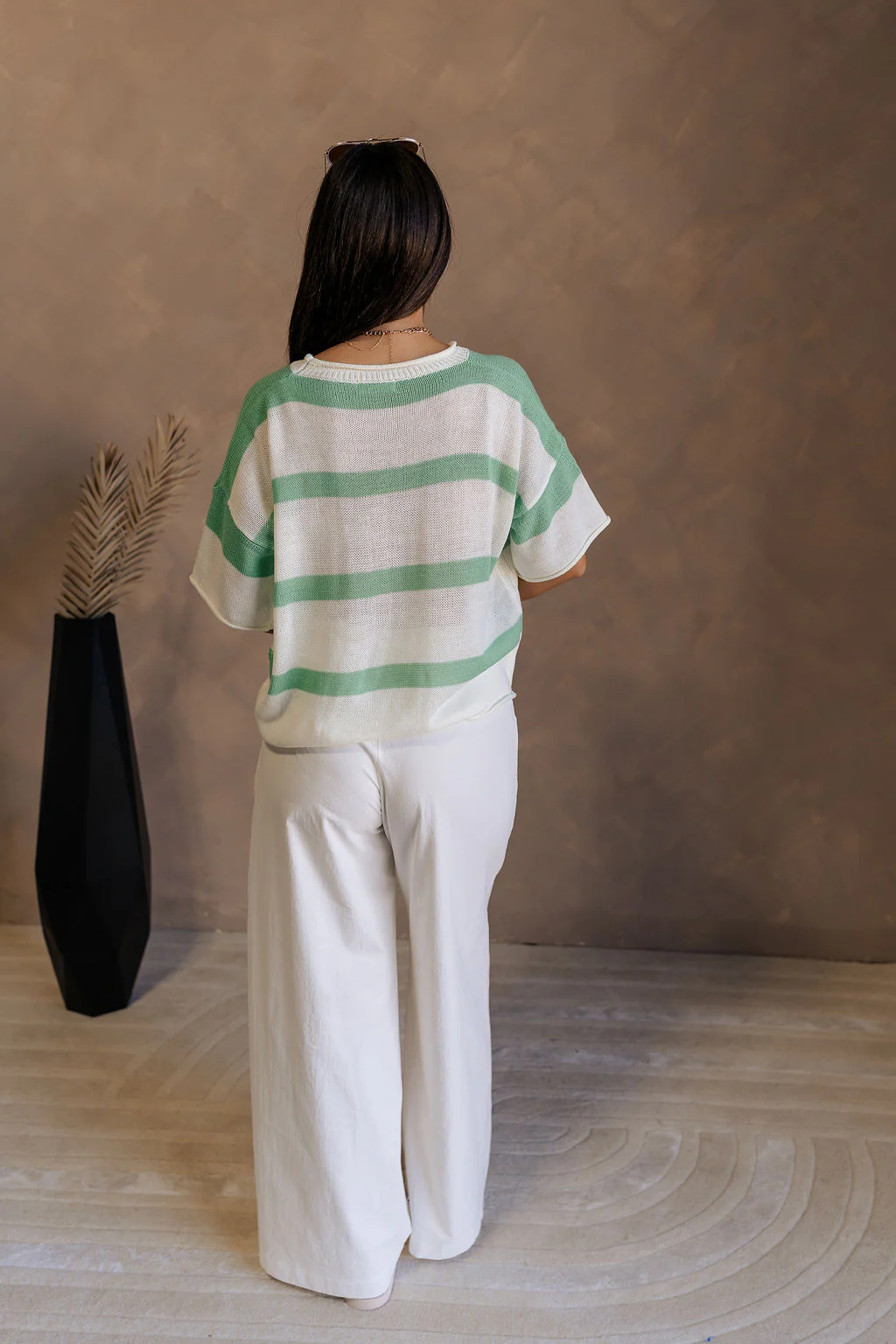 Camila Green & White Stripe Short Sleeve Top - Image 8