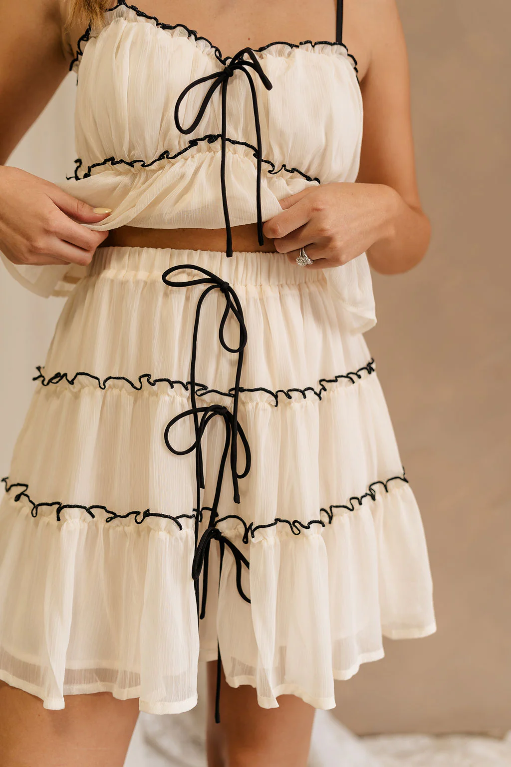 Rosalind Cream & Black Sheer Mini Skirt - Image 2