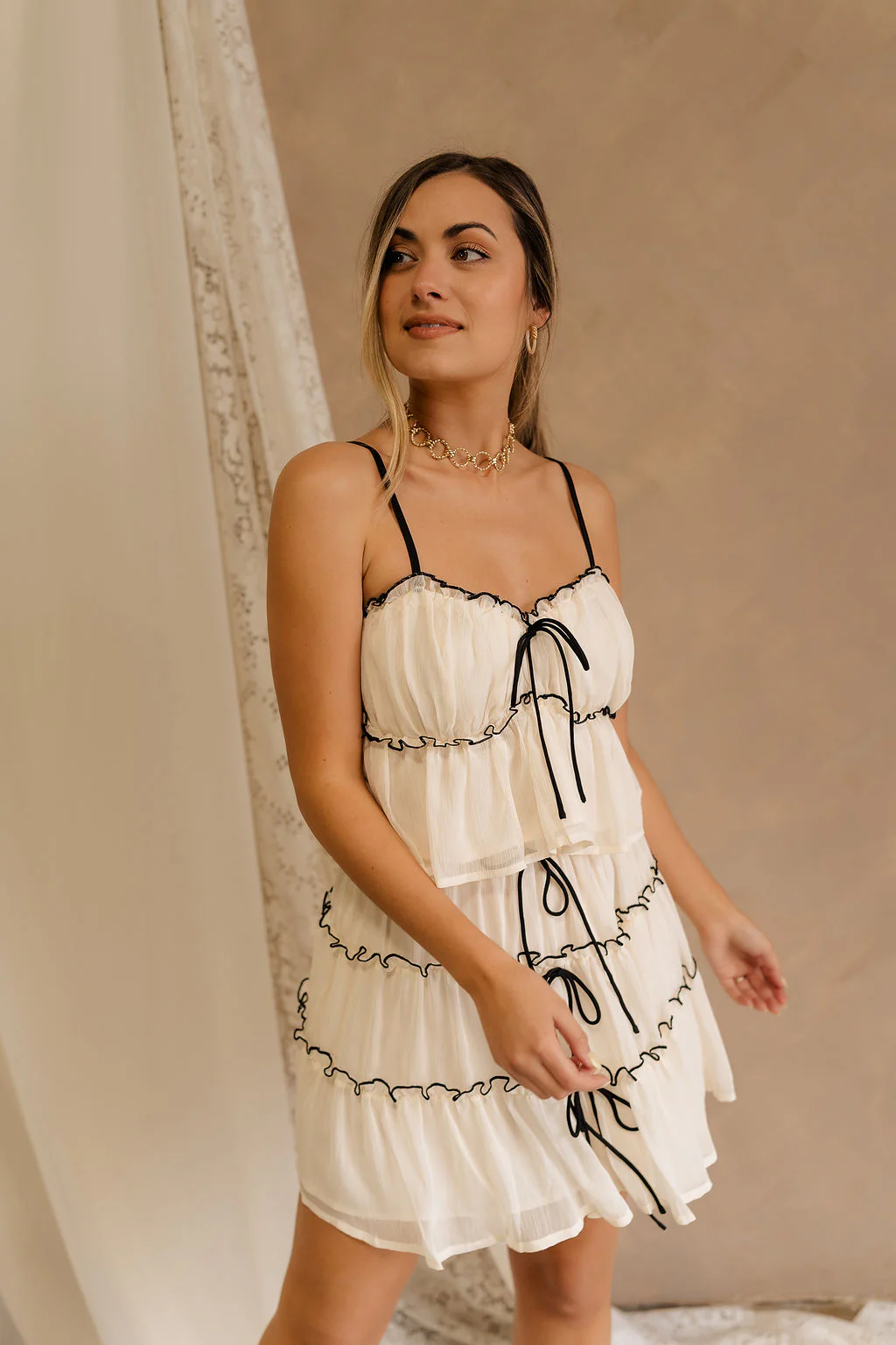 Rosalind Cream & Black Sheer Mini Skirt - Image 5