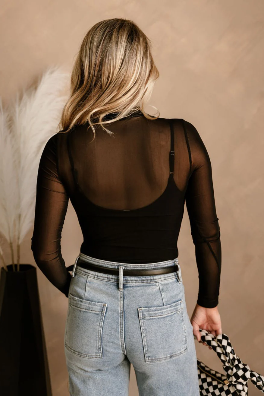 Laurel Black Mesh Long Sleeve Bodysuit - Image 4