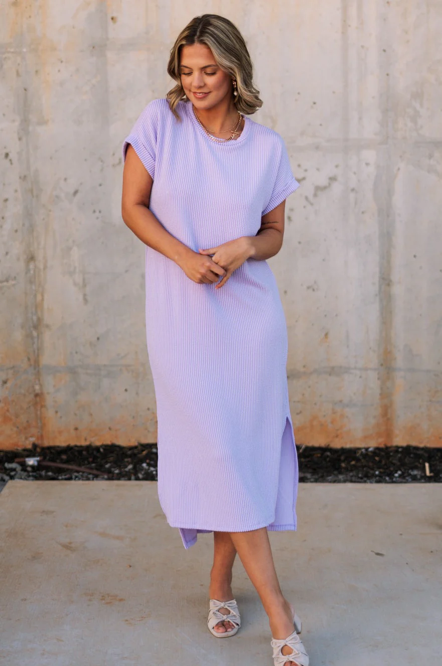 Luna Lavender Ribbed Midi Dress