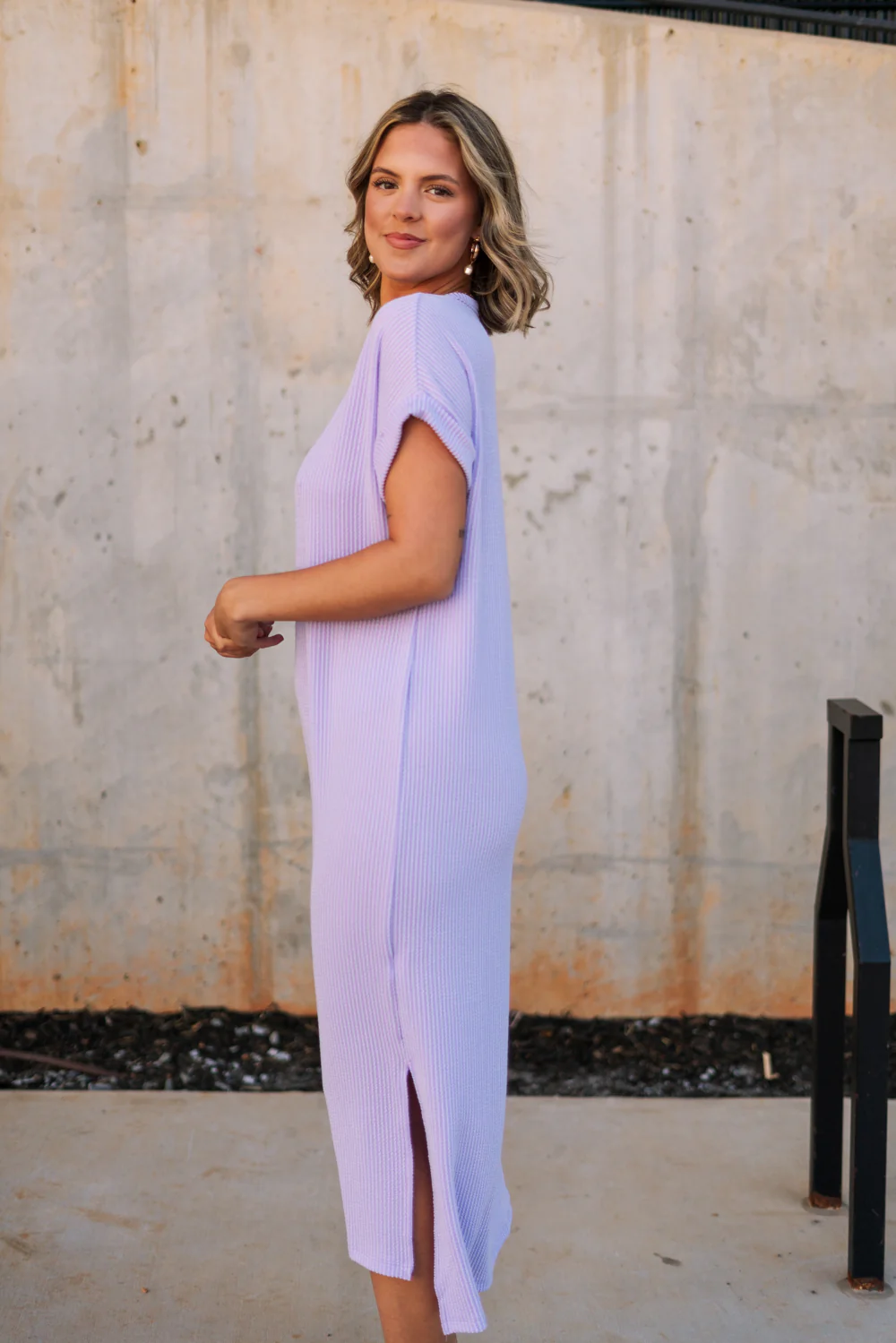 Luna Lavender Ribbed Midi Dress - Image 3