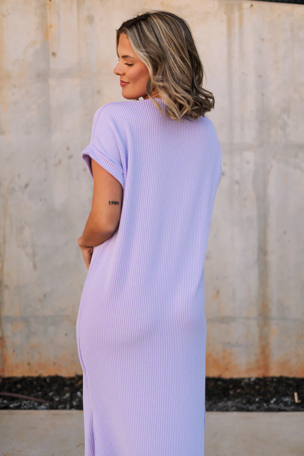 Luna Lavender Ribbed Midi Dress - Image 6