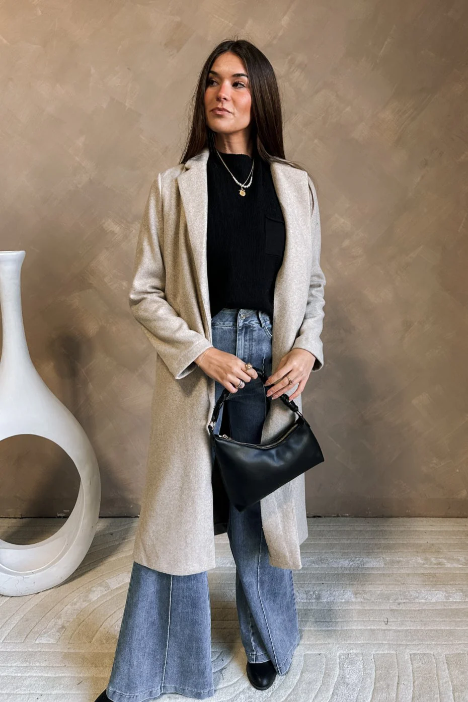 Lillian Oatmeal Long Sleeve Coat - Image 6