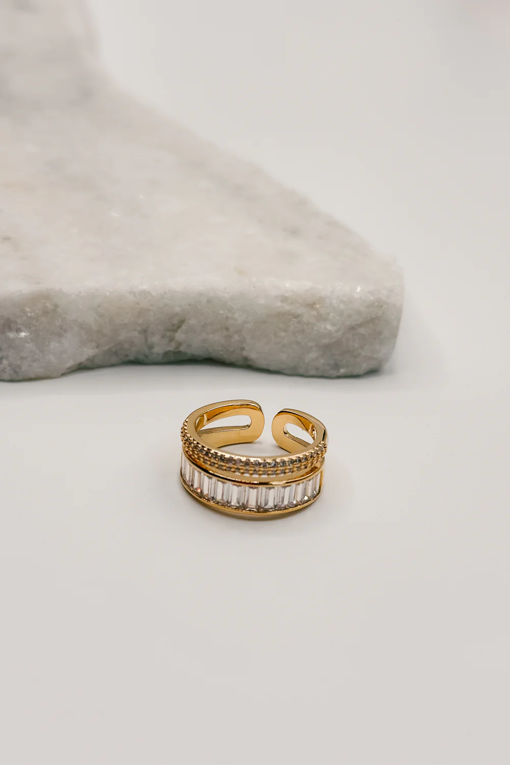 Isabel Gold Dipped & Rhinestone Double Ring