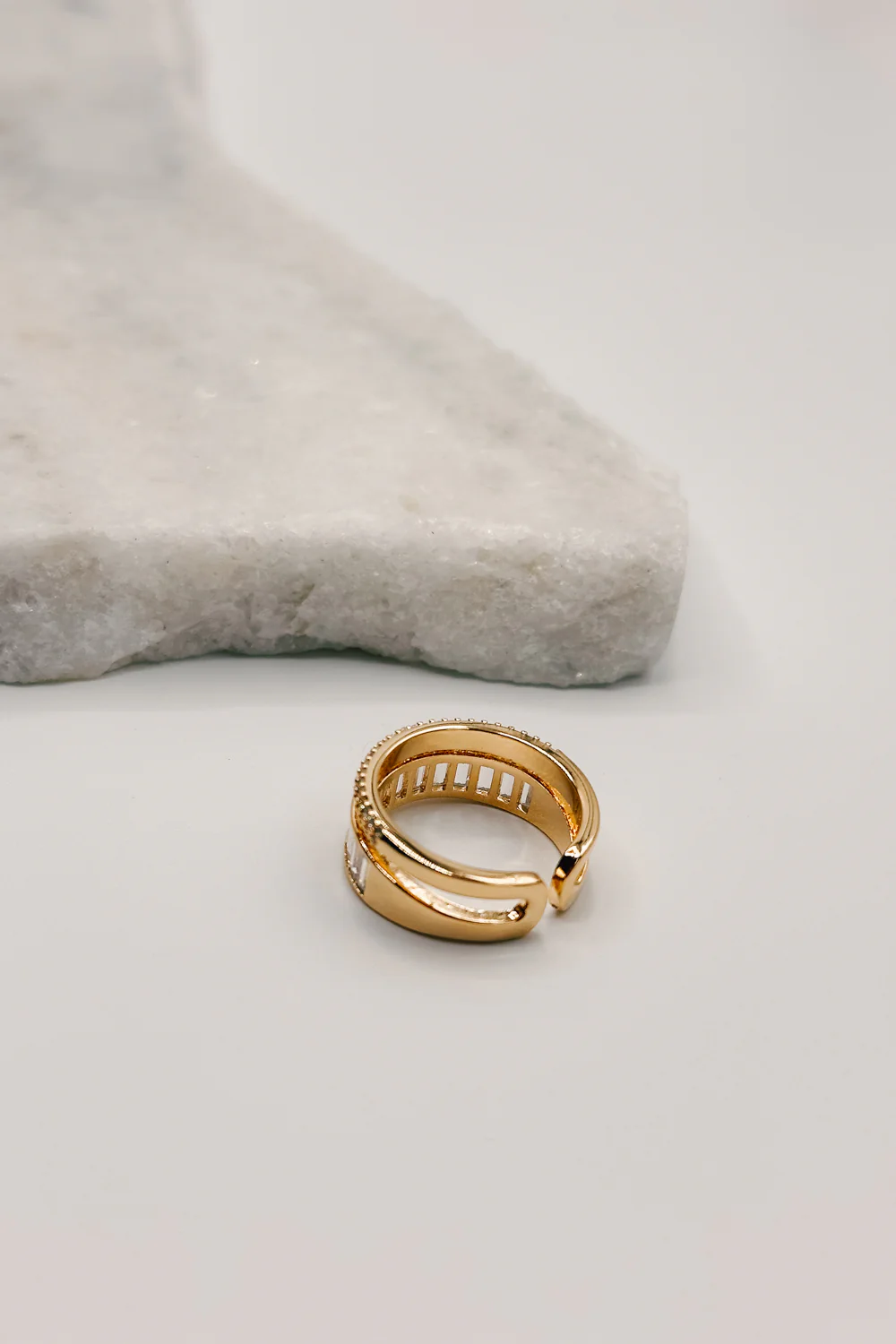 Isabel Gold Dipped & Rhinestone Double Ring - Image 2