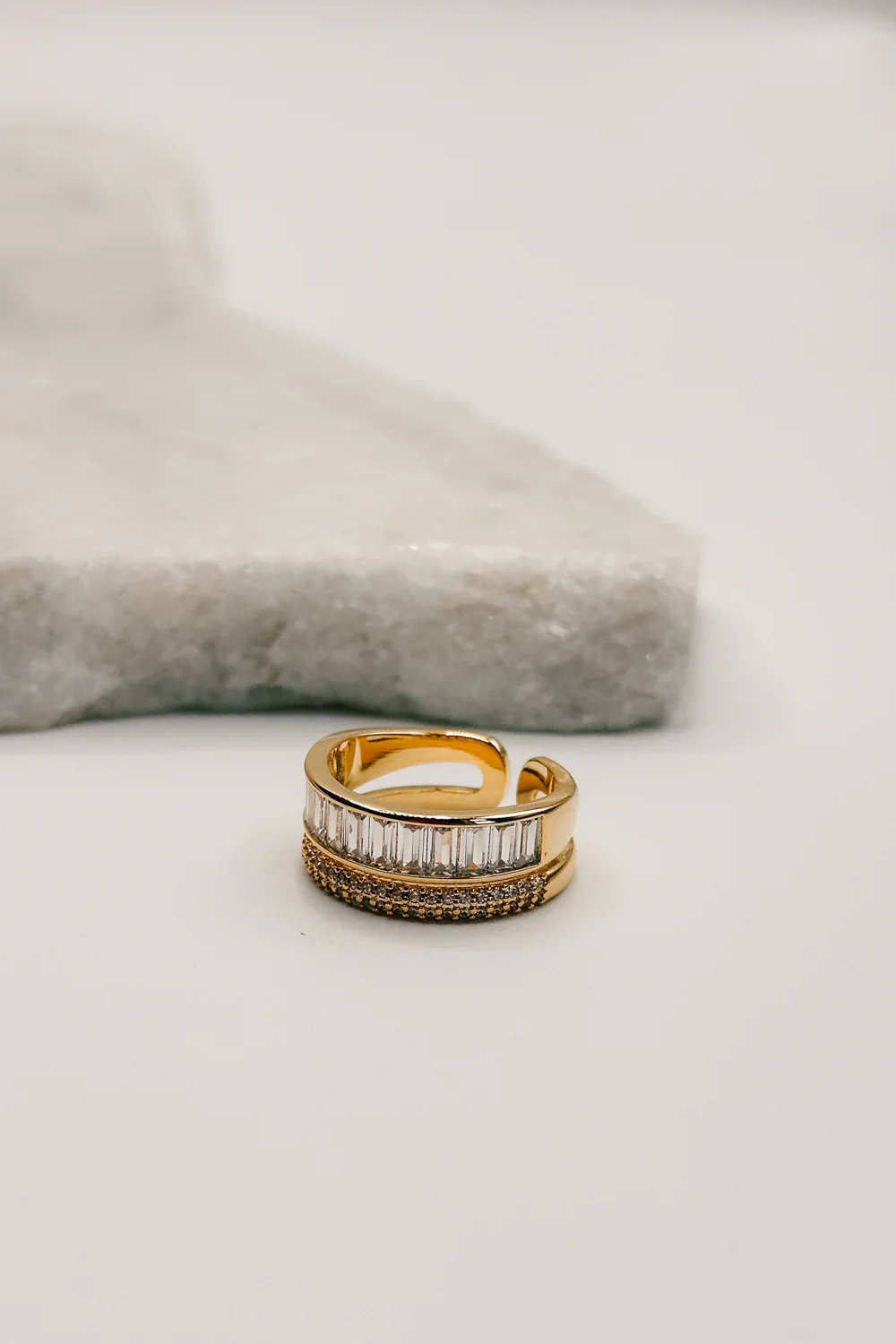 Isabel Gold Dipped & Rhinestone Double Ring - Image 3