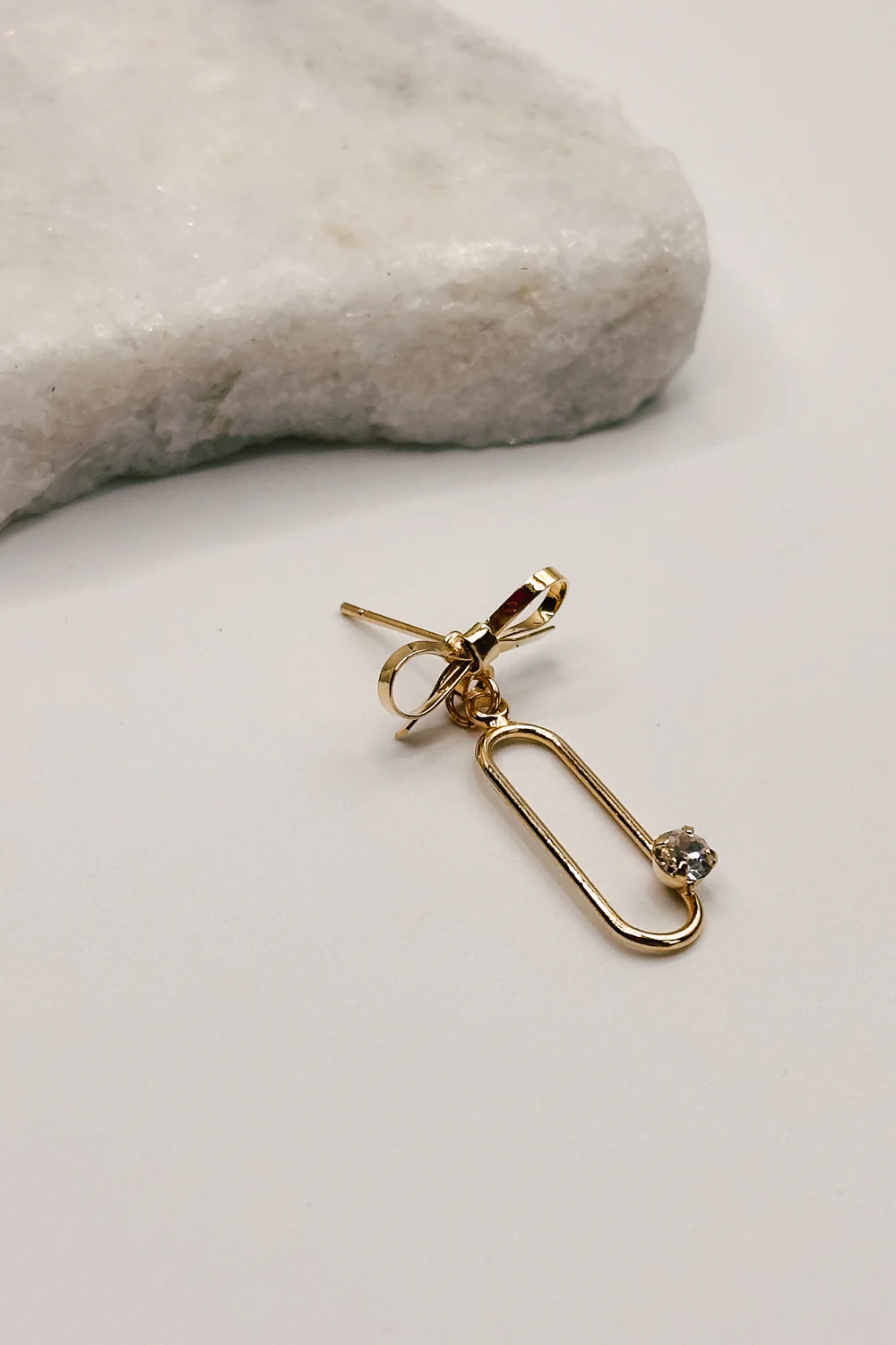 Ruth Gold Dipped Bow & Rhinestone Dangle Earring - Image 3