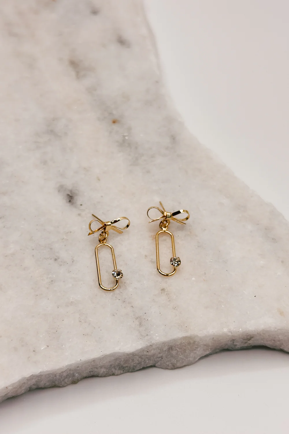 Ruth Gold Dipped Bow & Rhinestone Dangle Earring - Image 4