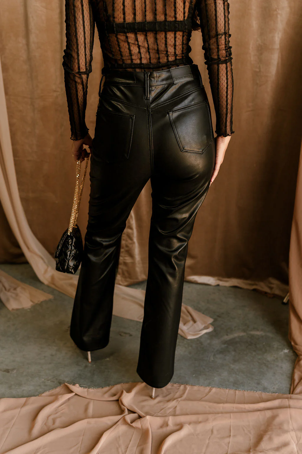 Malia Black Faux Leather Bootcut Pants - Image 5