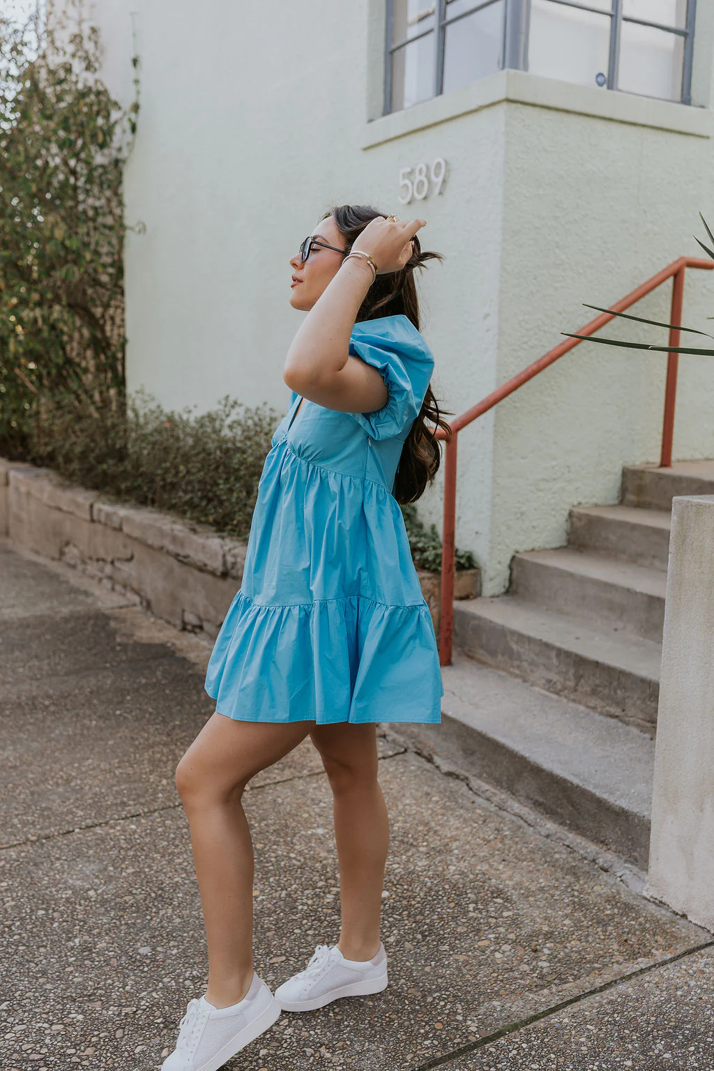 Stephanie Light Blue Short Puff Sleeve Mini Dress - Image 6