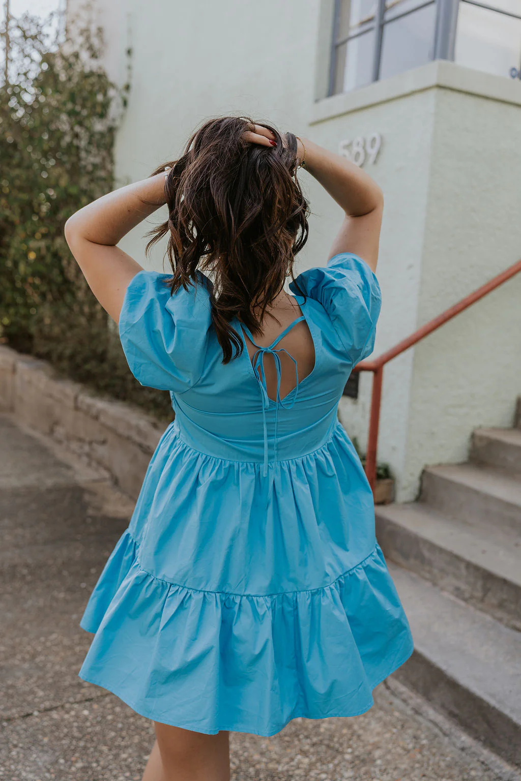 Stephanie Light Blue Short Puff Sleeve Mini Dress - Image 7