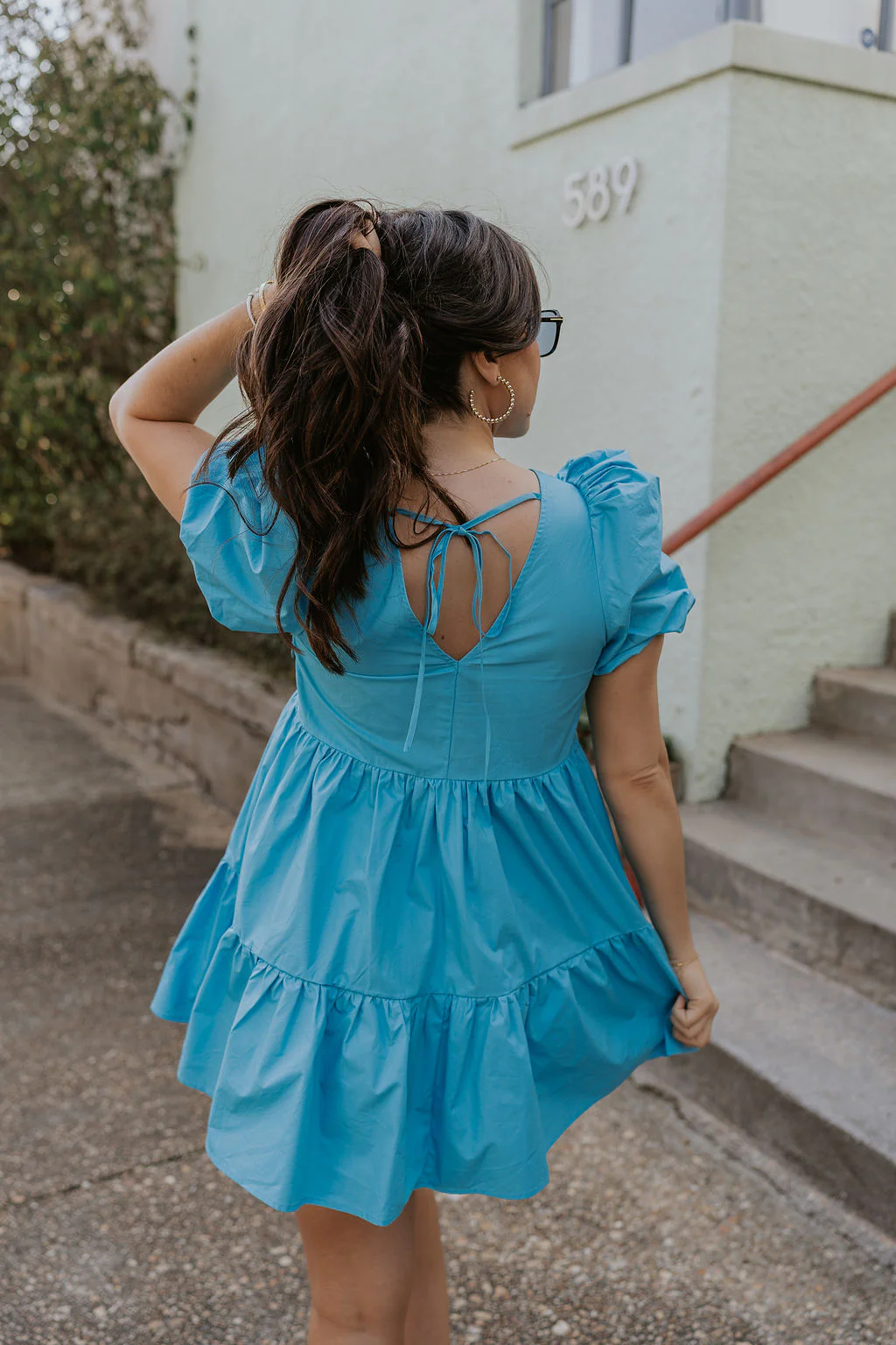 Stephanie Light Blue Short Puff Sleeve Mini Dress - Image 8