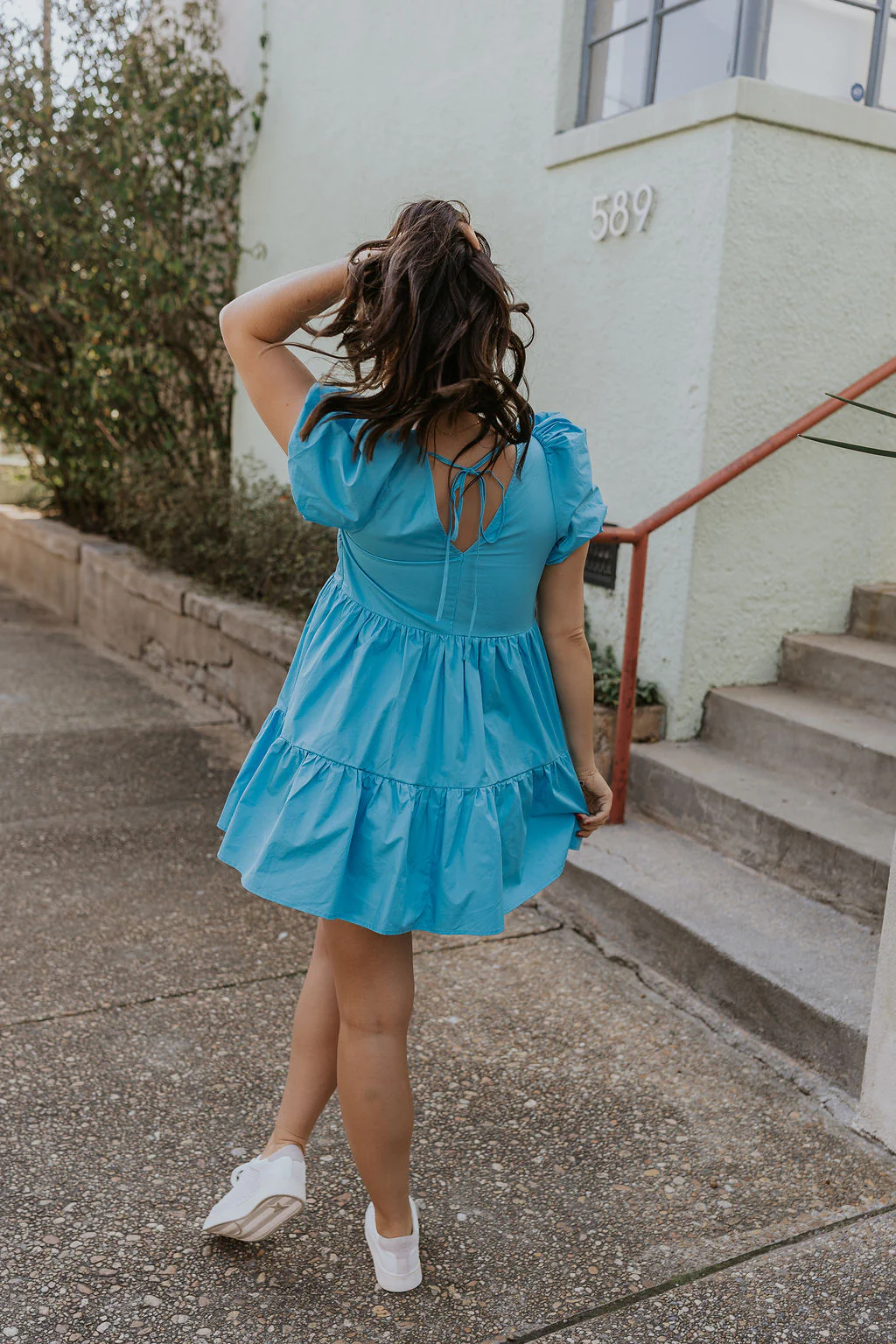 Stephanie Light Blue Short Puff Sleeve Mini Dress - Image 9