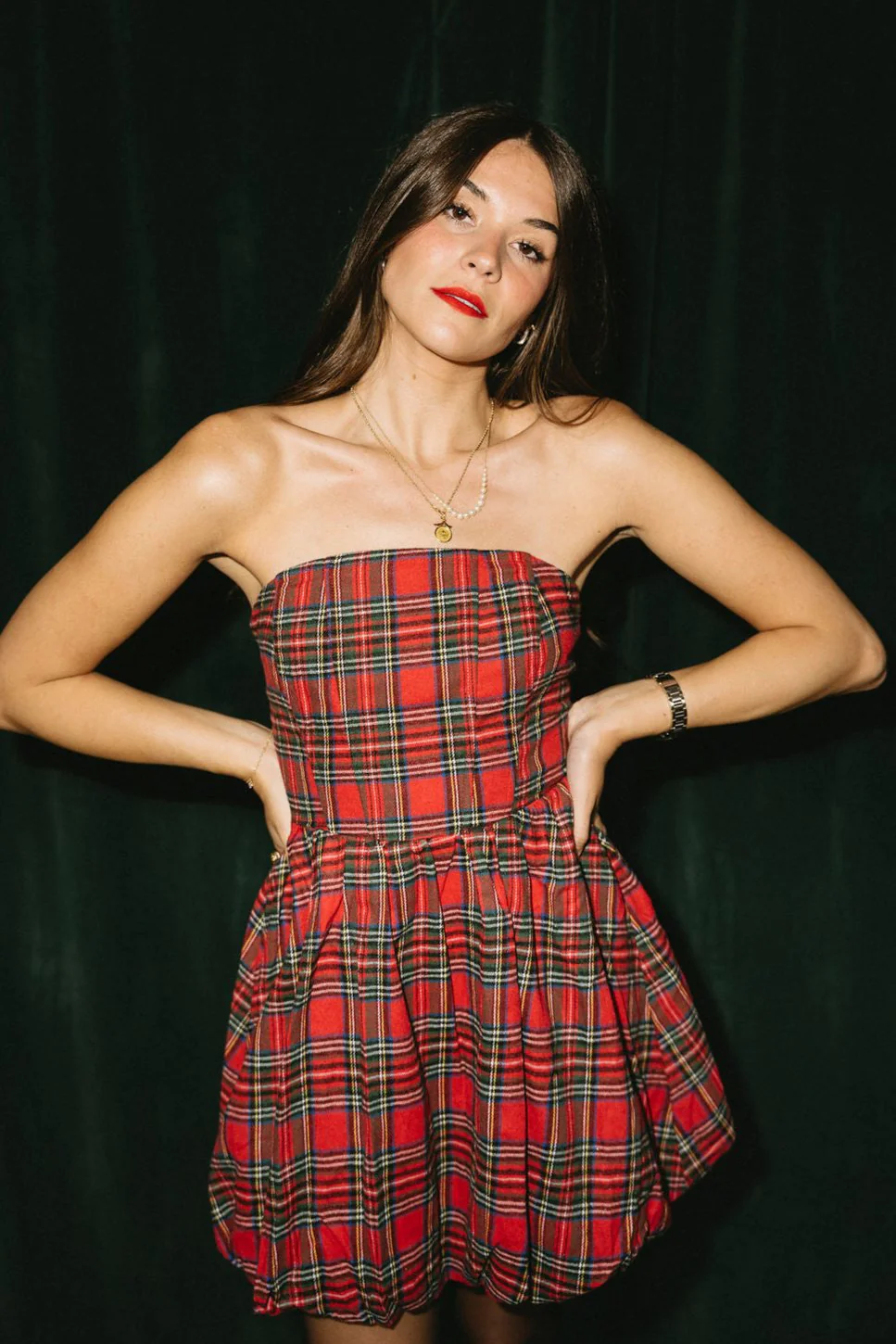 Elyse Red Plaid Bubble Mini Dress - Image 8