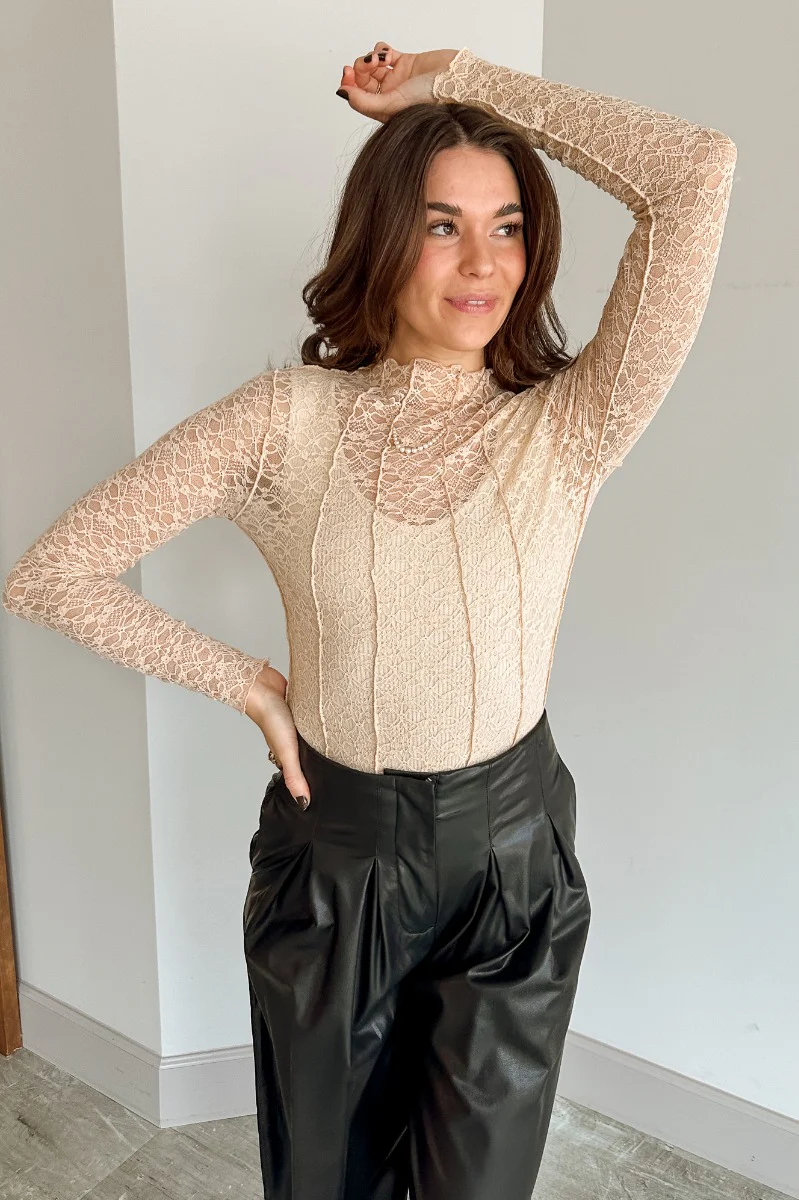 Abby Nude Lace Long Sleeve Top