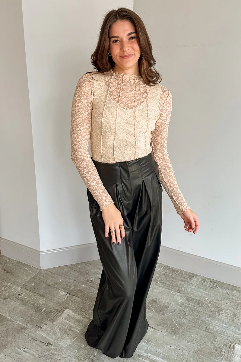 Abby Nude Lace Long Sleeve Top - Image 2