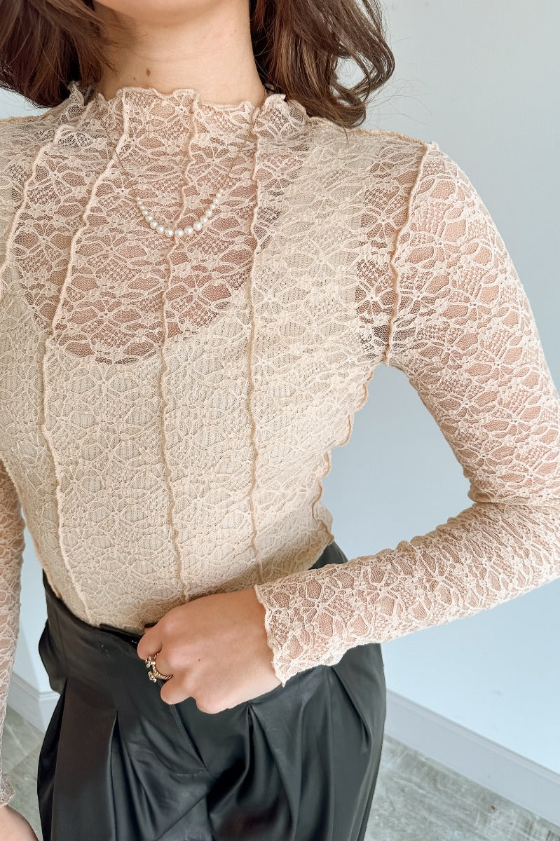 Abby Nude Lace Long Sleeve Top - Image 3