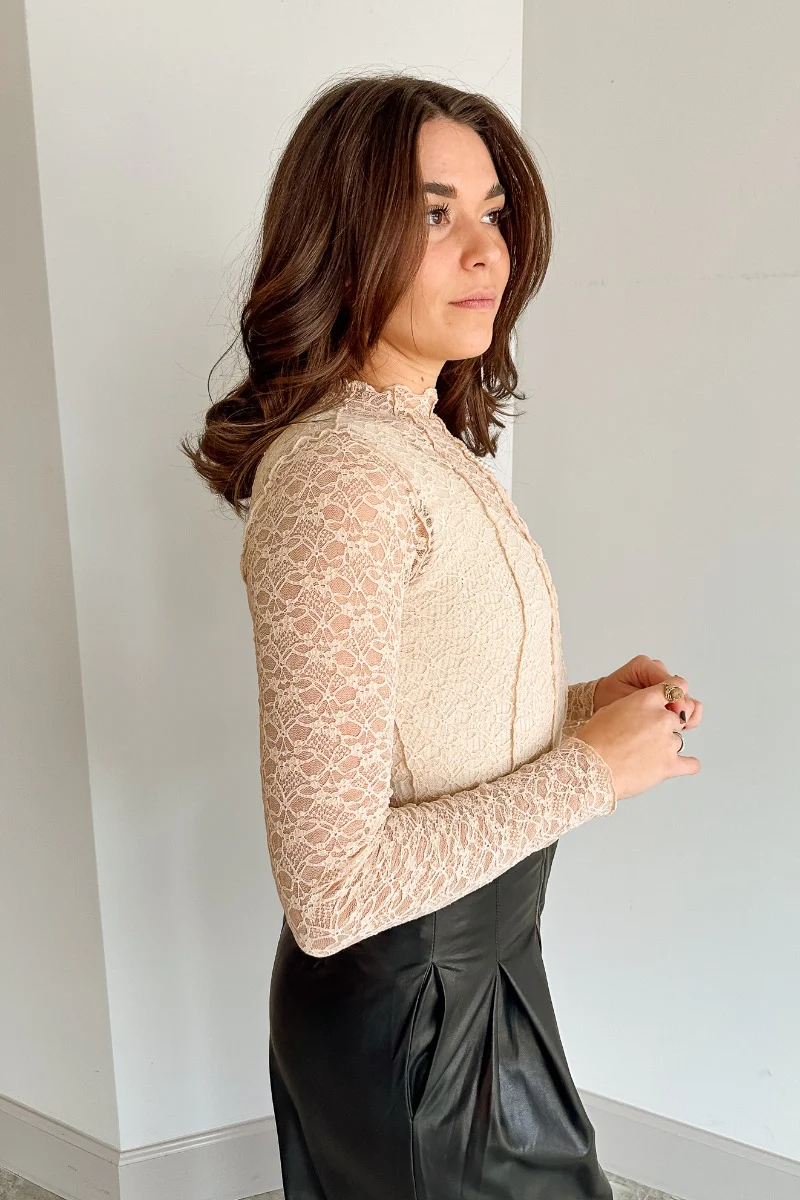 Abby Nude Lace Long Sleeve Top - Image 4
