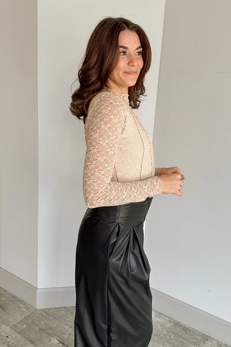 Abby Nude Lace Long Sleeve Top - Image 5
