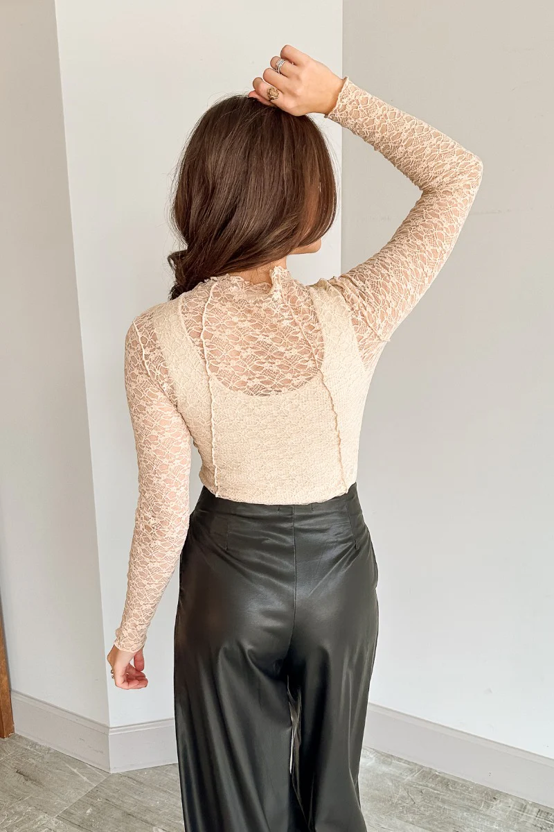 Abby Nude Lace Long Sleeve Top - Image 7