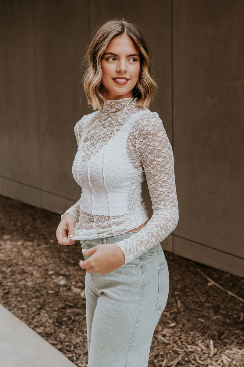 Abby White Lace Long Sleeve Top - Image 3