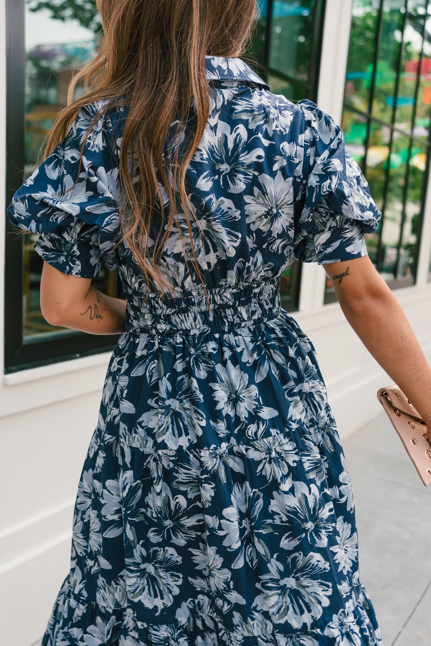Abigail Blue Floral Short Sleeve Midi Dress - Image 8