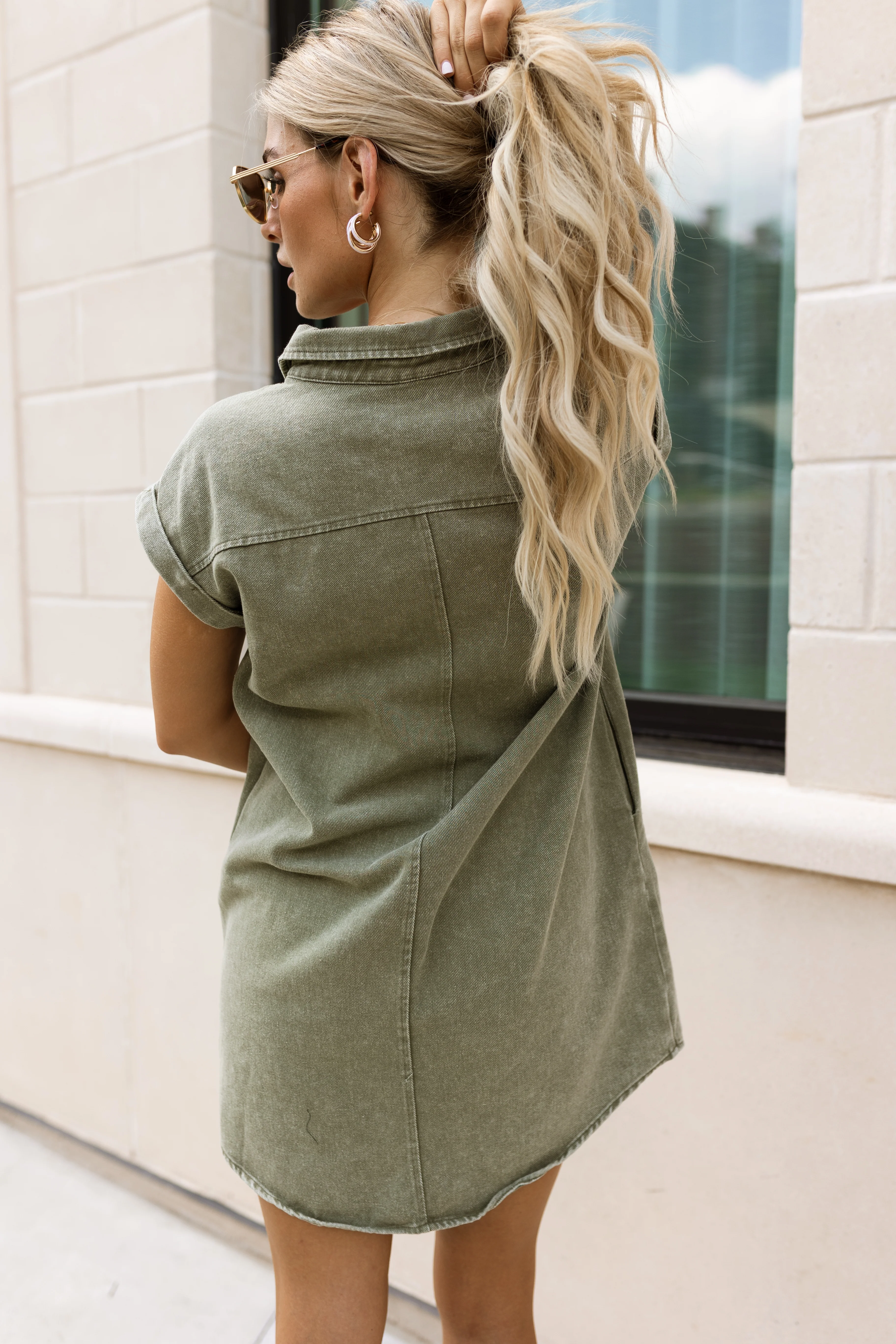 Abigail Olive Denim Dress - Image 4