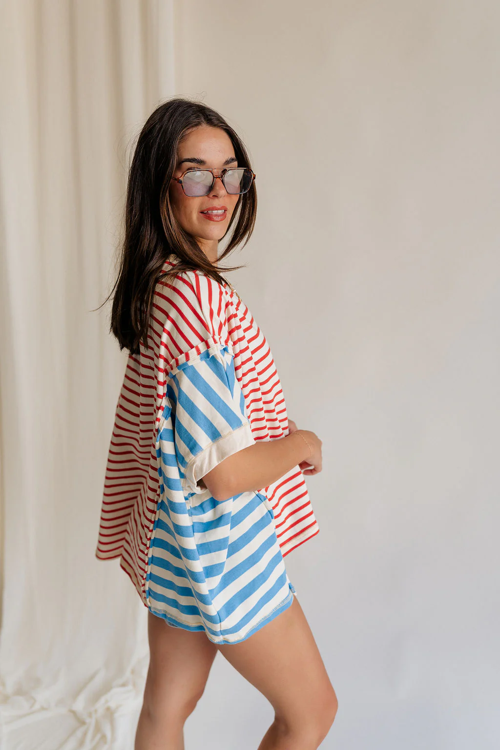 Abigail Red, Cream, & Blue Striped Top - Image 4
