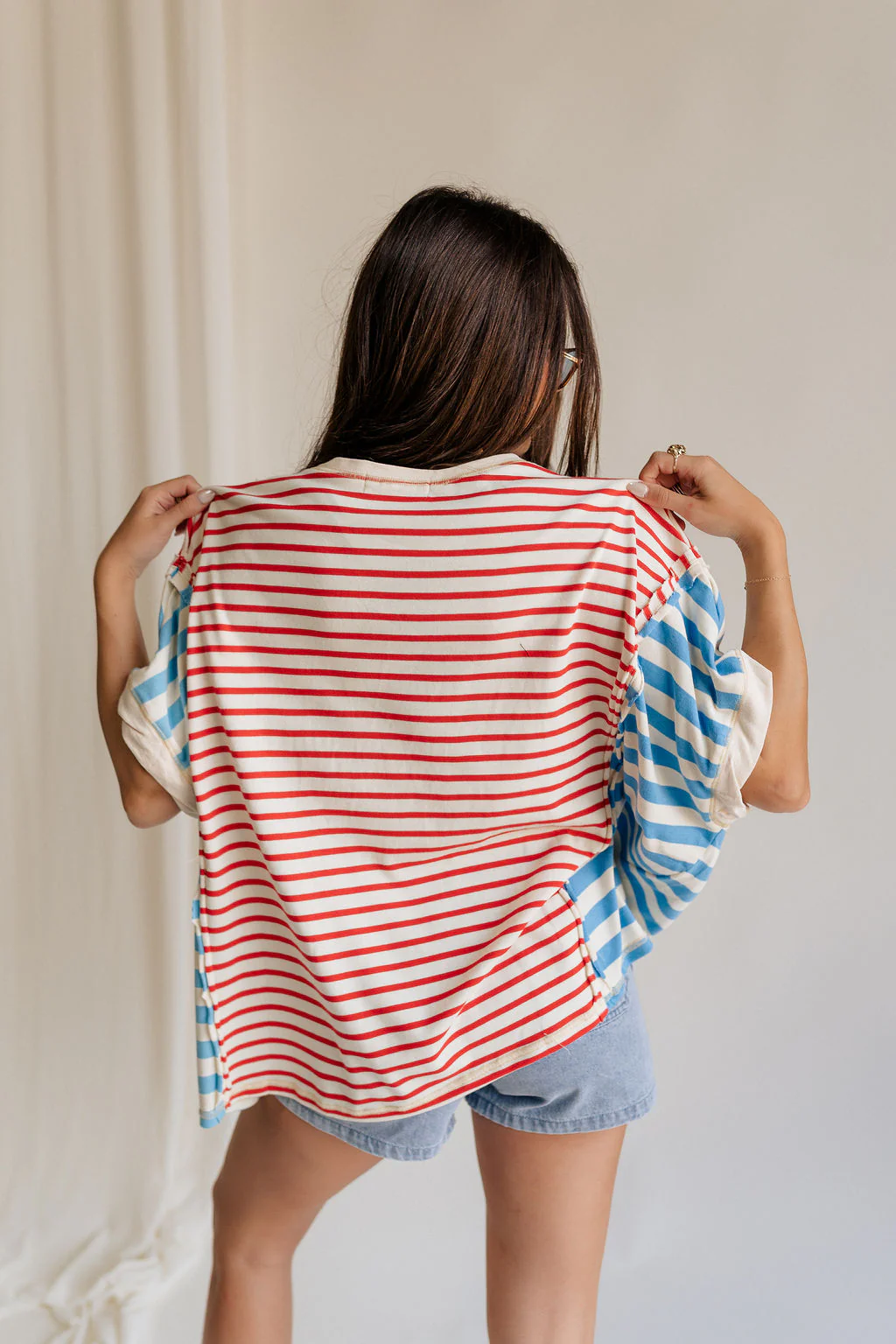 Abigail Red, Cream, & Blue Striped Top - Image 5