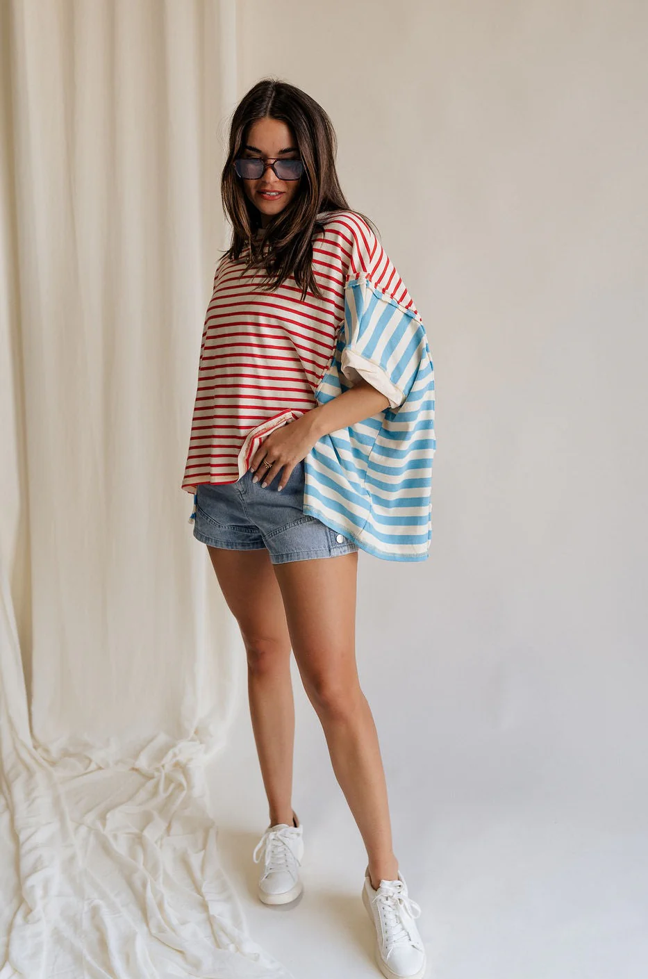 Abigail Red, Cream, & Blue Striped Top - Image 6