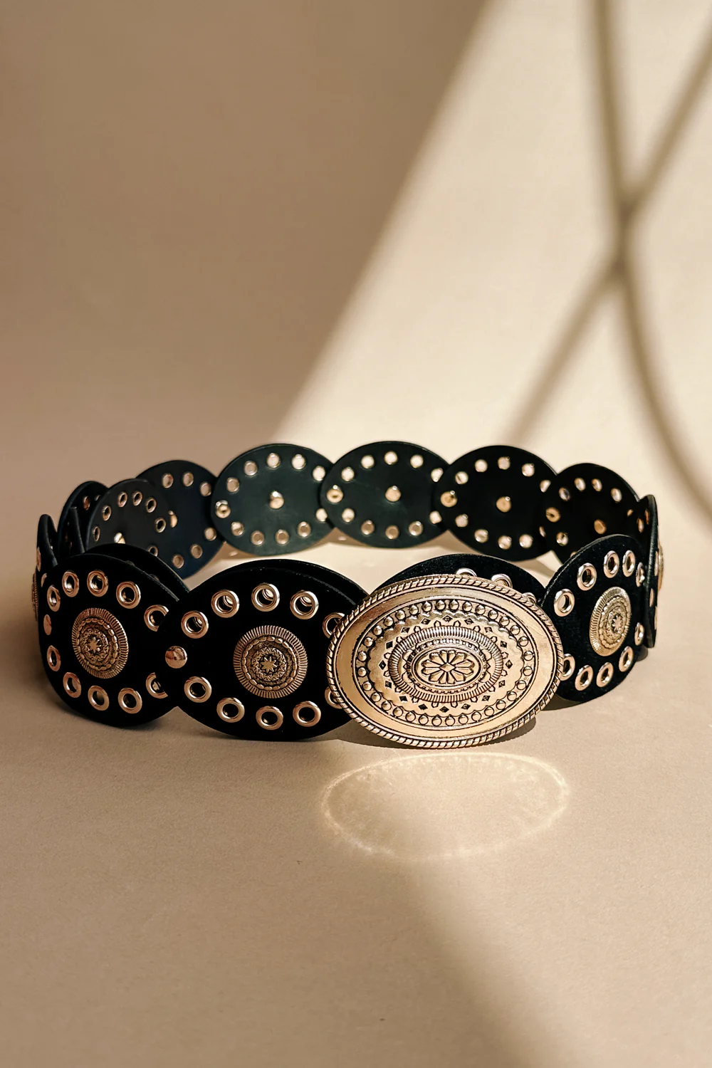 Ada Black & Gold Oval Buckle Boho Belt - Image 6