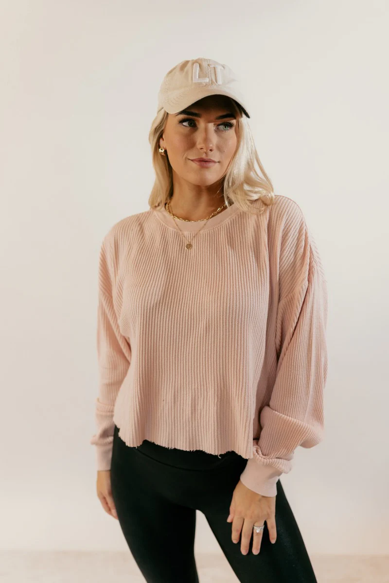 Ada Blush Waffle-Knit Long Sleeve Top - Image 3