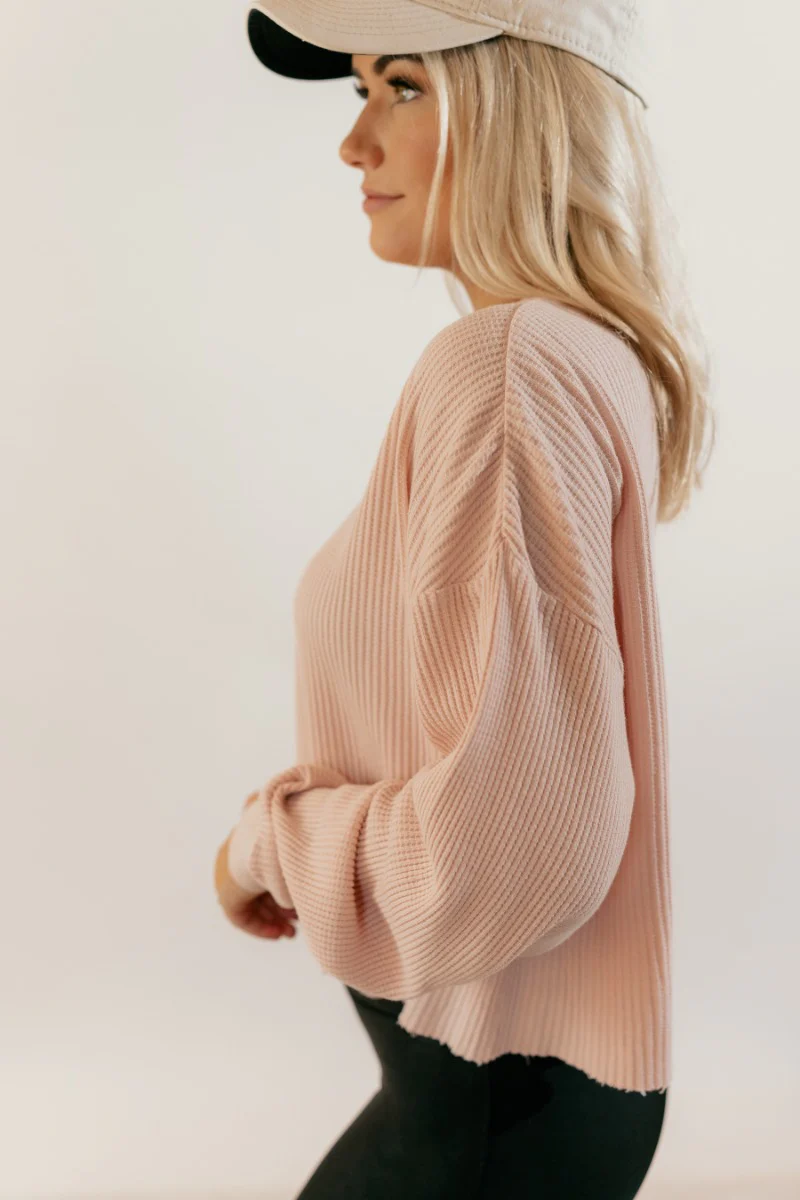 Ada Blush Waffle-Knit Long Sleeve Top - Image 5