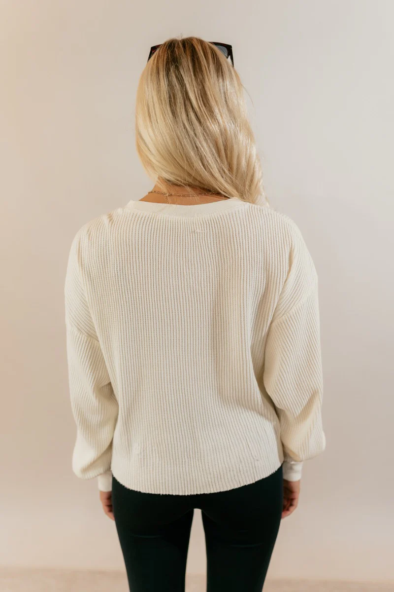 Ada Cream Waffle-Knit Long Sleeve Top - Image 7