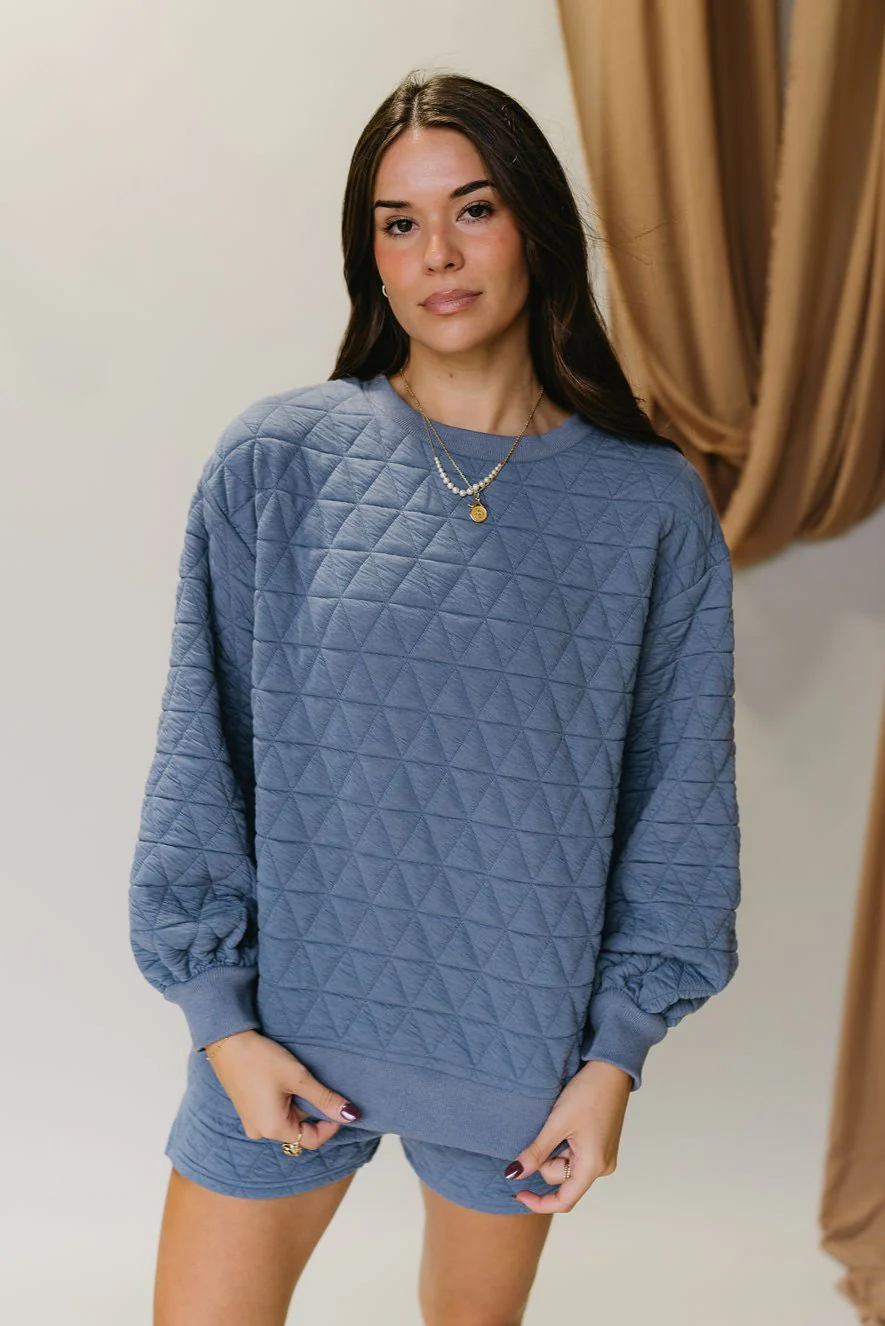 Ada Dusty Blue Quilt Long Sleeve Sweatshirt - Image 2