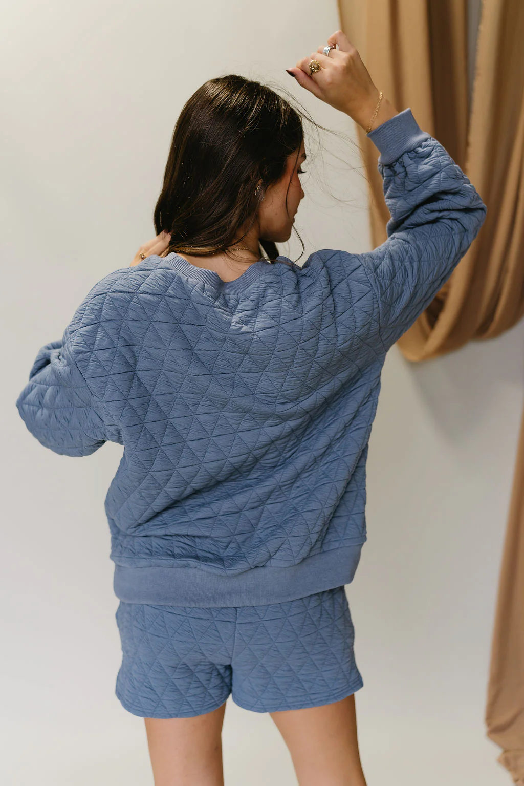 Ada Dusty Blue Quilt Long Sleeve Sweatshirt - Image 3