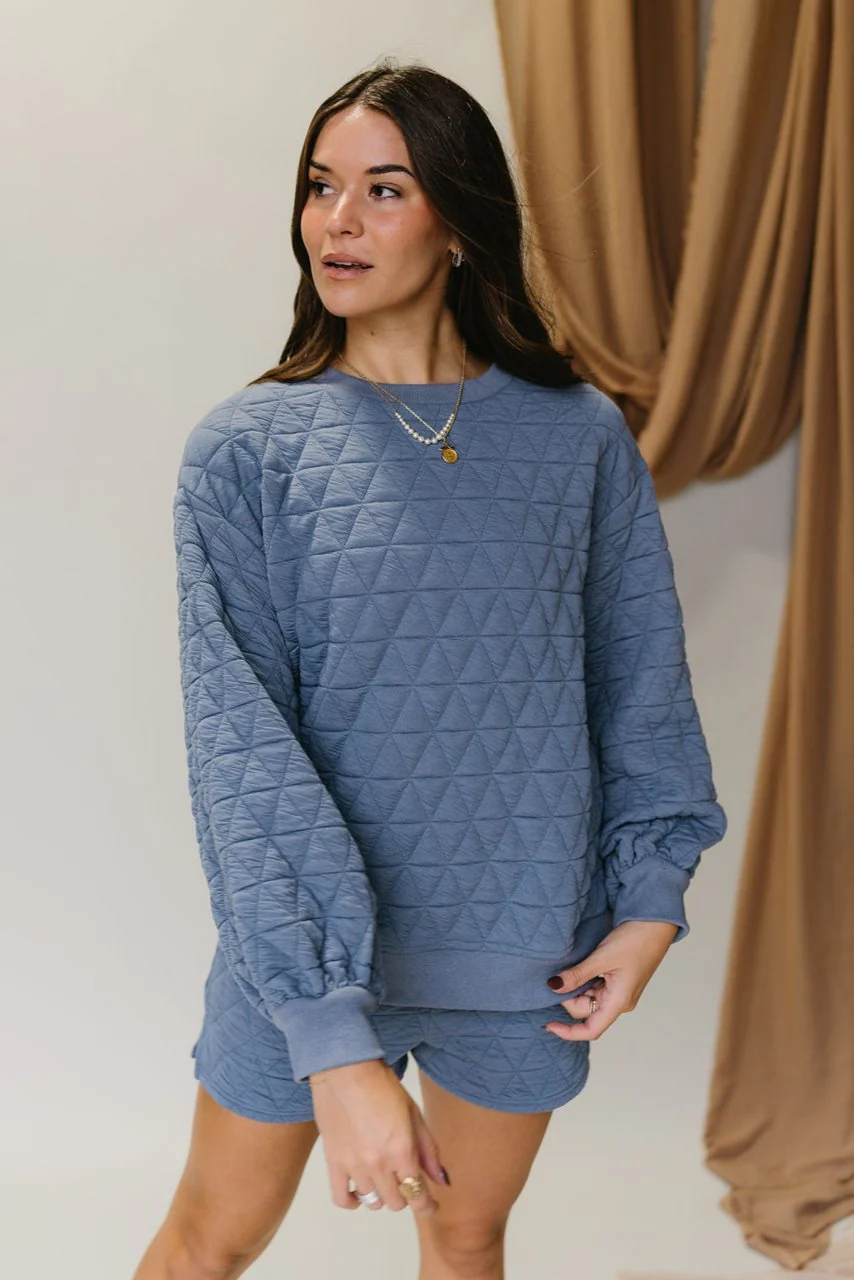 Ada Dusty Blue Quilt Long Sleeve Sweatshirt - Image 4