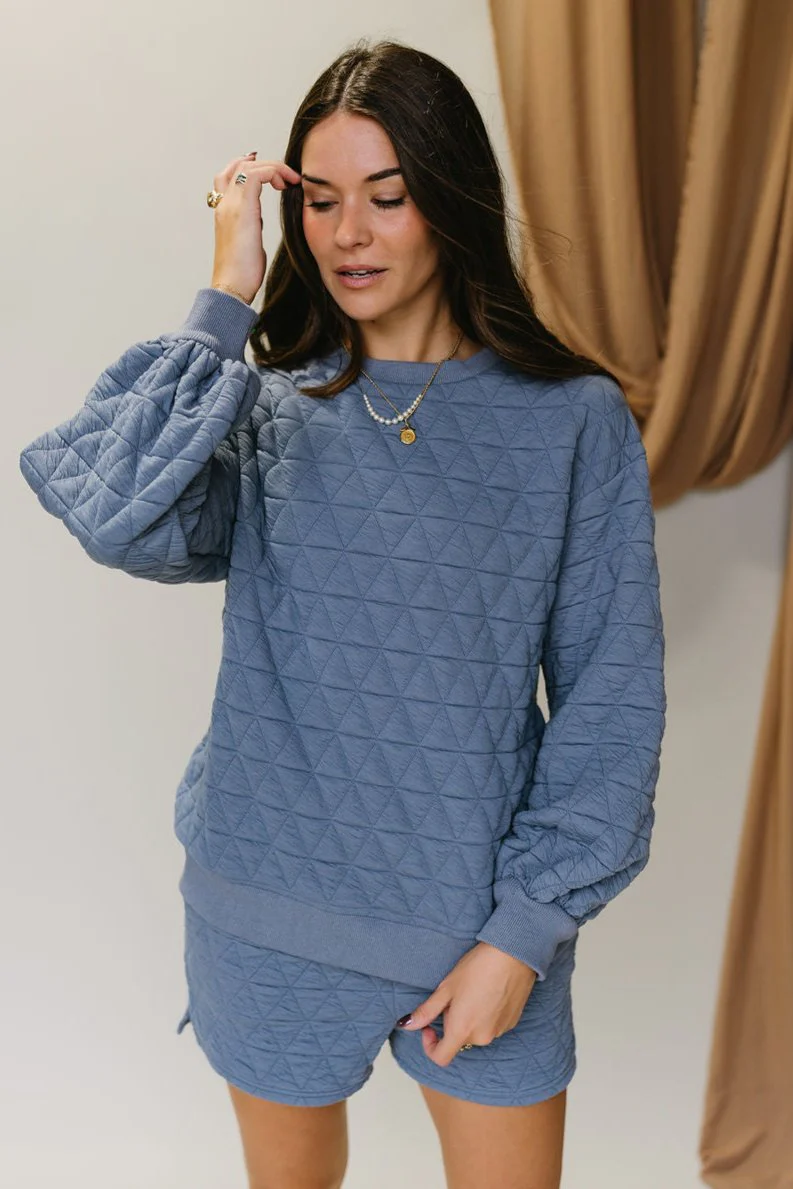 Ada Dusty Blue Quilt Long Sleeve Sweatshirt - Image 5