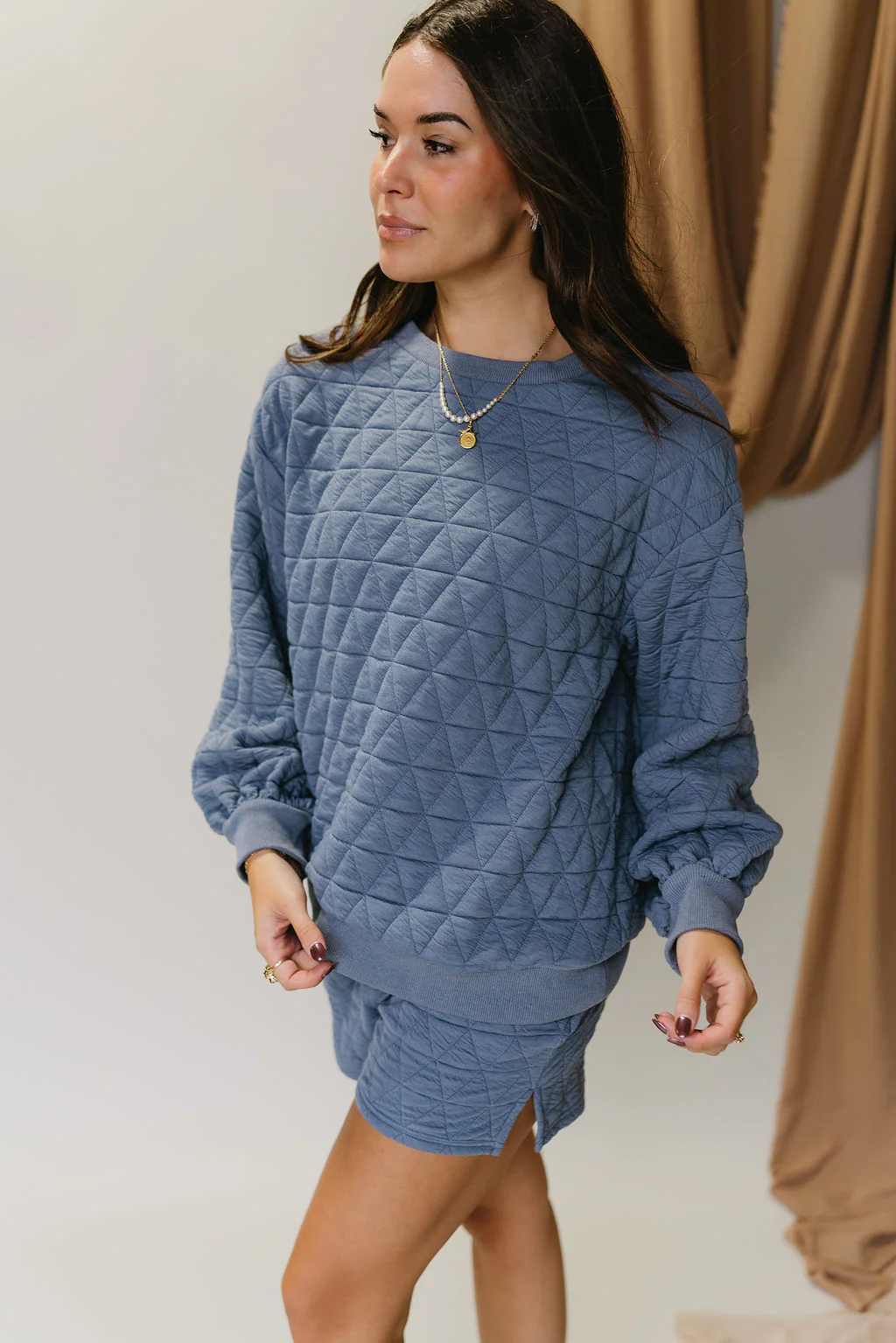 Ada Dusty Blue Quilt Long Sleeve Sweatshirt - Image 6
