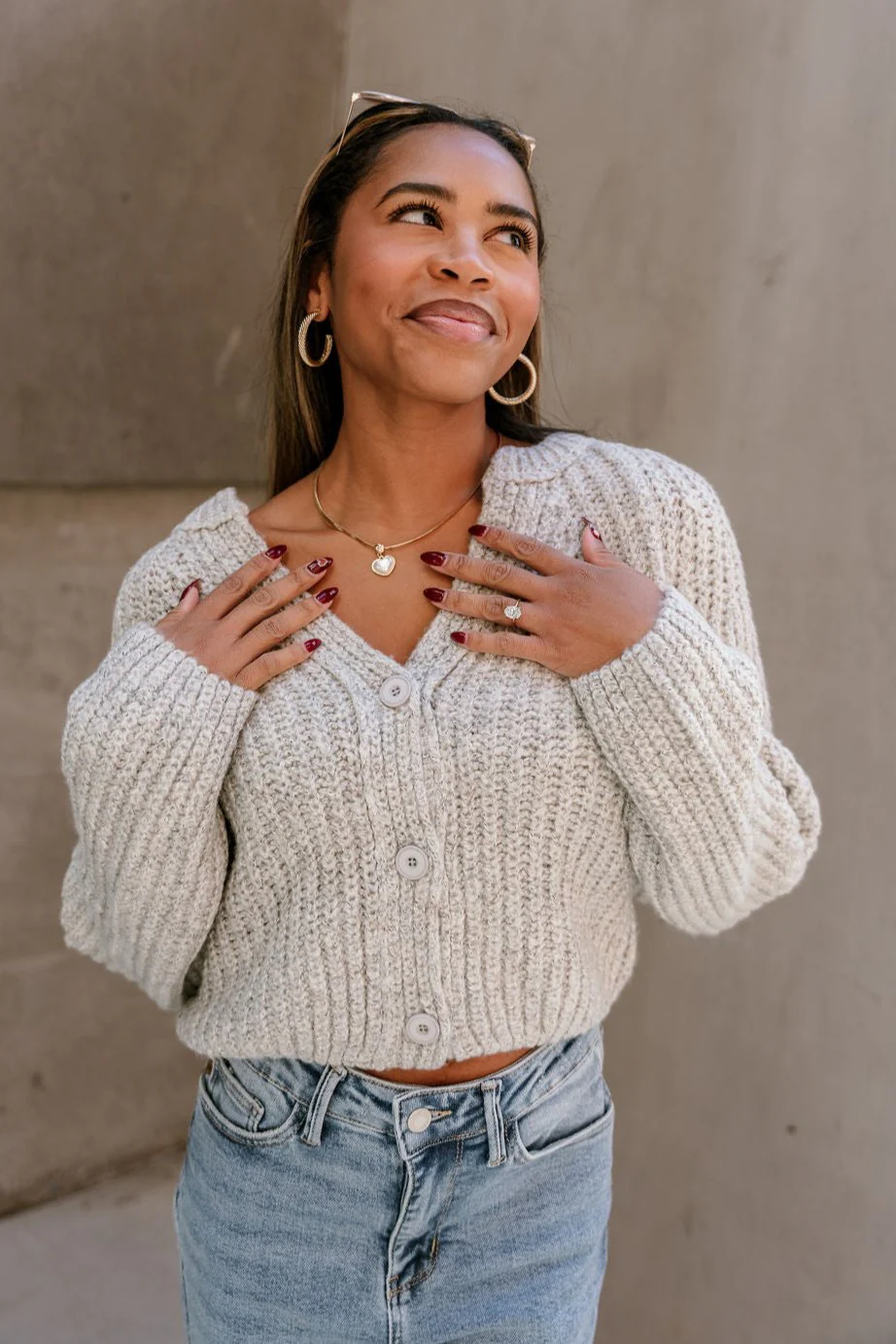 Ada Heather Grey Button-Up Cardigan