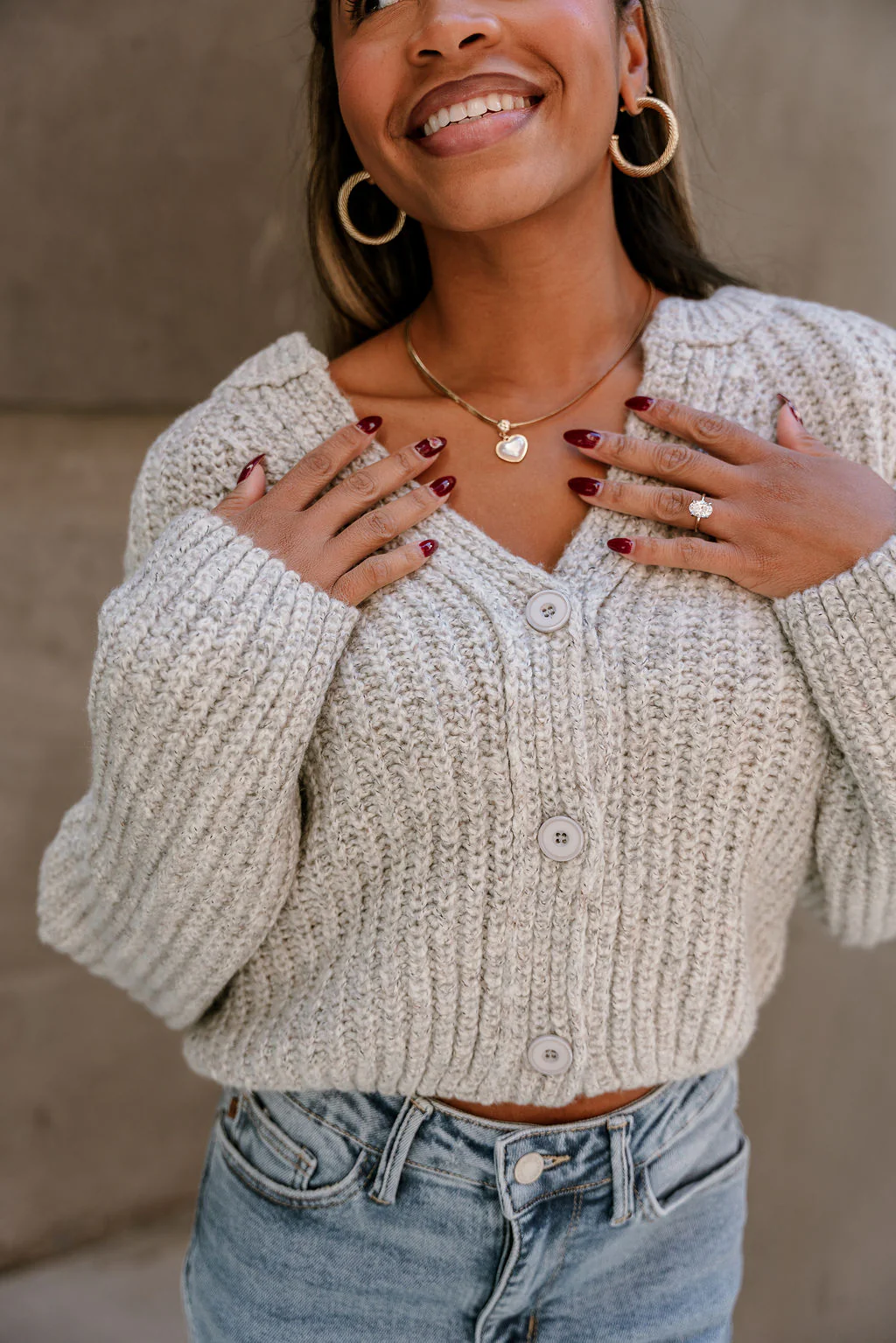 Ada Heather Grey Button-Up Cardigan - Image 3