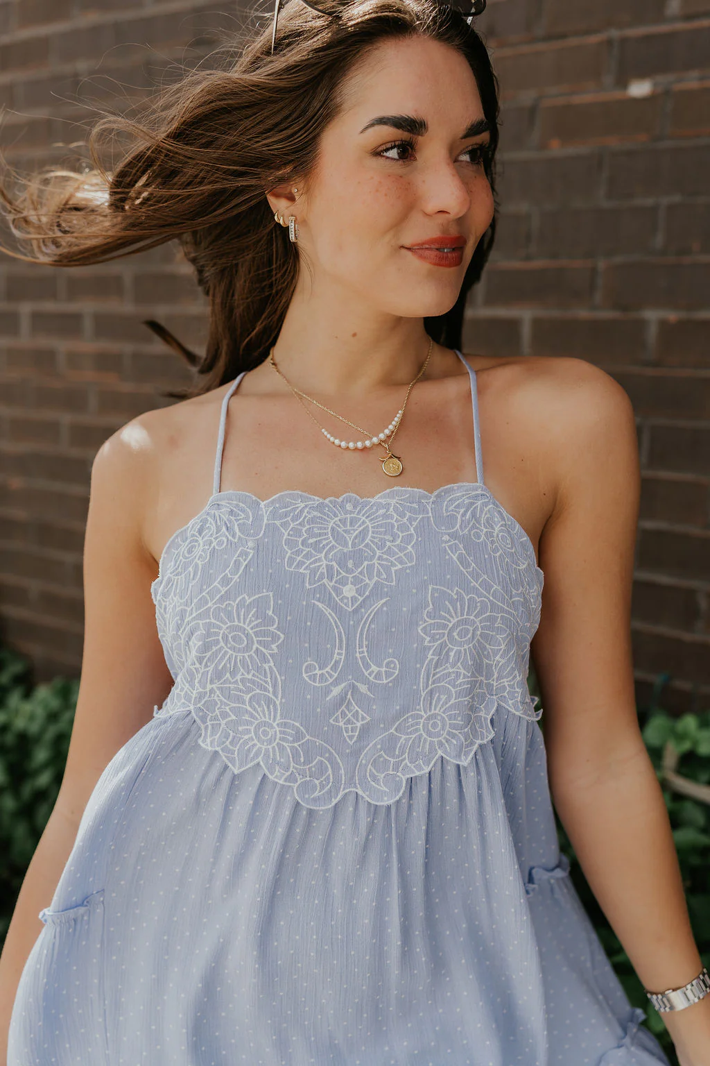 Ada Light Blue Polka Dot & Floral Mini Dress - Image 2