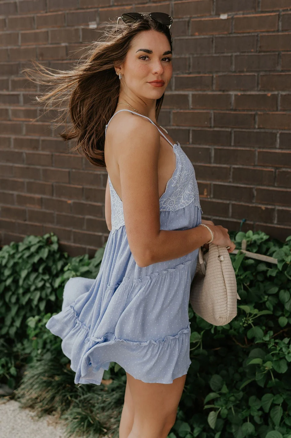 Ada Light Blue Polka Dot & Floral Mini Dress - Image 7