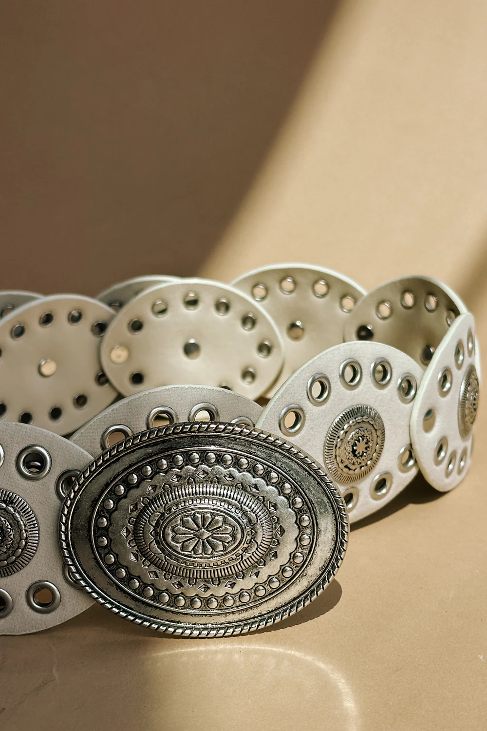 Ada White & Silver Oval Buckle Boho Belt - Image 2