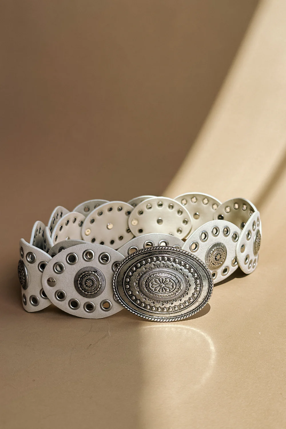 Ada White & Silver Oval Buckle Boho Belt - Image 4